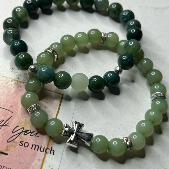 kkcollectionsss Jewelry - Green Aventurine Stone Bracelet Set